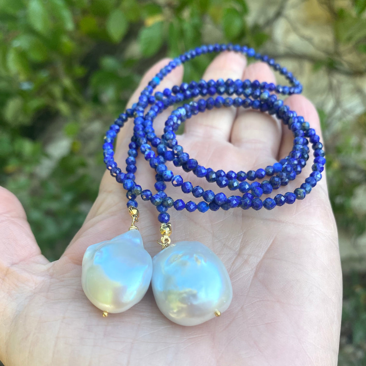 Blue lapis bead on sale necklace