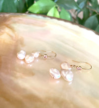 Load image into Gallery viewer, Keshi Pearl Drop Earrings, Gold Filled Hook Earrings with Pink Cubic Zirconia
