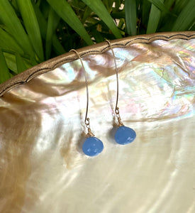 Blue Chalcedony Briolettes Earrings, Gold Filled Threader Earrings