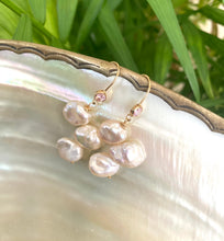 Load image into Gallery viewer, Keshi Pearl Drop Earrings, Gold Filled Hook Earrings with Pink Cubic Zirconia
