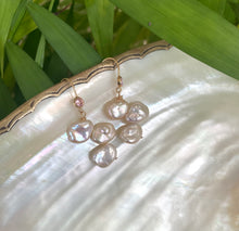 Load image into Gallery viewer, Keshi Pearl Drop Earrings, Gold Filled Hook Earrings with Pink Cubic Zirconia
