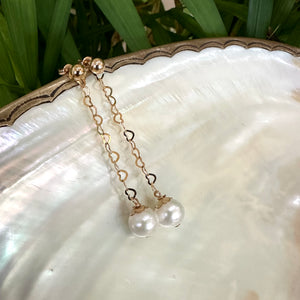 Pearls on Heart Chain Drop Earrings, Gold Filled