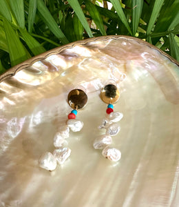 Baroque Keshi Pearl Earrings, Freshwater Pearl Gold Dangle Drop Earrings