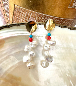 Baroque Keshi Pearl Earrings, Freshwater Pearl Gold Dangle Drop Earrings