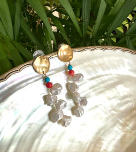 Baroque Keshi Pearl Earrings, Freshwater Pearl Gold Dangle Drop Earrings