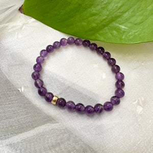 Amethyst Stretchy Bracelet in 6 or 8mm, February Birthstone, Gold Filled, 7"inches