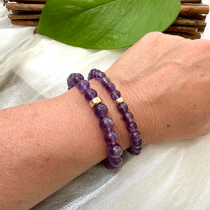 Amethyst Stretchy Bracelet in 6 or 8mm, February Birthstone, Gold Filled, 7"inches