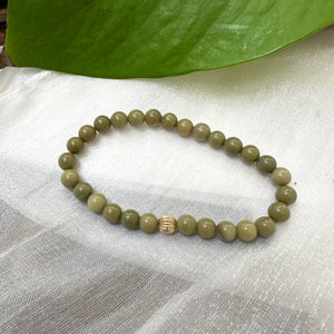 Olive Green Jasper Bracelet in 6 or 8mm, Gold Filled, Green Olivine Jasper Stretch Bracelet, 7"in