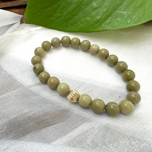 Olive Green Jasper Bracelet in 6 or 8mm, Gold Filled, Green Olivine Jasper Stretch Bracelet, 7"in