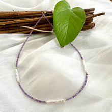 Load image into Gallery viewer, Amethyst &amp; White Bar Pearls Necklace, Gold Filled 15.5&quot;-18.5&quot;inches, February Birthstone
