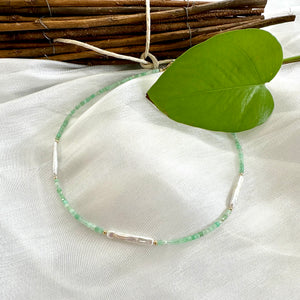 Apple Green Chrysoprase Choker Necklace with White Bar Pearls, Gold Filled, 16"-17.5"inches