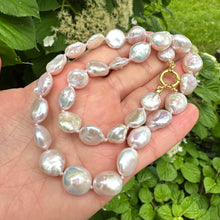 Load image into Gallery viewer, White Coin Pearl Necklace &amp; Gold Vermeil Plated Silver Details, 18&quot;inches, Marine Clasp
