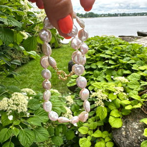 White Coin Pearl Necklace & Gold Vermeil Plated Silver Details, 18"inches, Marine Clasp