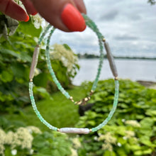 Load image into Gallery viewer, Apple Green Chrysoprase Choker Necklace with White Bar Pearls, Gold Filled, 16&quot;-17.5&quot;inches
