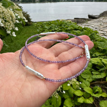 Carica l&#39;immagine nel visualizzatore di Gallery, Amethyst &amp; White Bar Pearls Necklace, Gold Filled 15.5&quot;-18.5&quot;inches, February Birthstone
