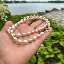 Load image into Gallery viewer, Classic Pastel Pearl Necklace of AAA+ Quality with Gold Filled Toggle Closure and Beads, 21.5&quot;inches
