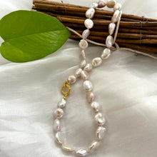 Load image into Gallery viewer, White Coin Pearl Necklace &amp; Gold Vermeil Plated Silver Details, 18&quot;inches, Marine Clasp
