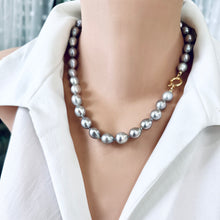 Charger l&#39;image dans la galerie, Hand-Knotted Grey Pearl Necklace &amp; Gold Vermeil Plated Silver Details, 19&quot;inches, Marine Clasp
