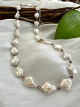 Load image into Gallery viewer, Diamond Shape White Pearls Necklace with Gold Filled and Black Pearls Details, 22&quot;inches
