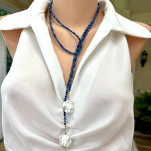 Carica l&#39;immagine nel visualizzatore di Gallery, Single Strand of Blue Kyanite and two Large Baroque Pearls Lariat Necklace, September Birthstone, 48&quot;inches
