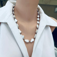 Load image into Gallery viewer, Diamond Shape White Pearls Necklace with Gold Filled and Black Pearls Details, 22&quot;inches
