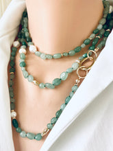 Load image into Gallery viewer, Long Layering Gemstone Necklace - Handmade with Green Aventurine, Pearls &amp; Gold Plated Details
