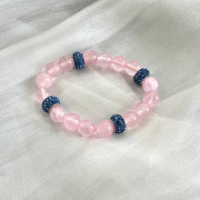 Load image into Gallery viewer, Chunky Pink Jade Bracelet &amp; Sparkly Blue Rhinestones, Stretchy Polymer Clay Bracelets
