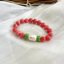 Load image into Gallery viewer, Chunky Red Jade Bracelet &amp; Sparkly Blue or Green Rhinestones, Stretchy Polymer Clay Bracelets
