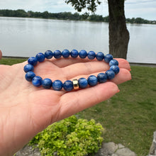 Load image into Gallery viewer, Blue Kyanite Stretch Bracelet in 6 or 8mm, Denim Blue Bracelet, Gold Filled, 7&quot;in
