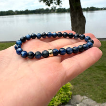 Load image into Gallery viewer, Blue Kyanite Stretch Bracelet in 6 or 8mm, Denim Blue Bracelet, Gold Filled, 7&quot;in
