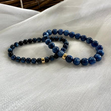 Load image into Gallery viewer, Blue Kyanite Stretch Bracelet in 6 or 8mm, Denim Blue Bracelet, Gold Filled, 7&quot;in
