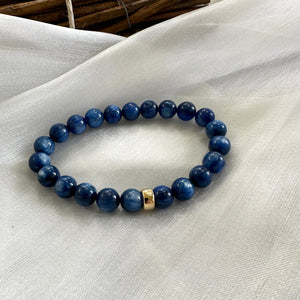 Blue Kyanite Stretch Bracelet in 6 or 8mm, Denim Blue Bracelet, Gold Filled, 7"in