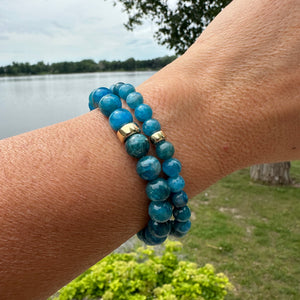 Neon Blue Apatite Stretchy Bracelet in 6mm, 14K GF, 7"