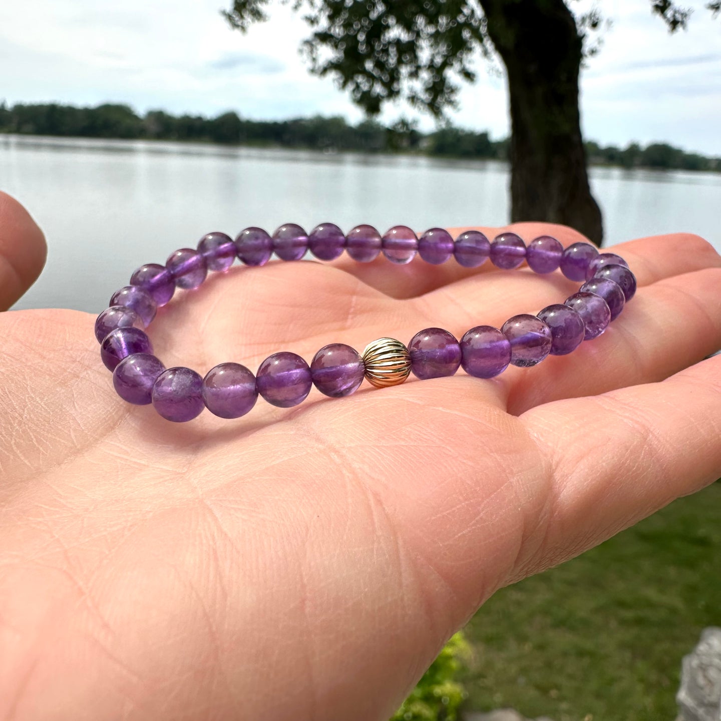 AAAA+ Amethyst Bracelet in 6 or 8mm, February Birthstone, Gold Filled, 7