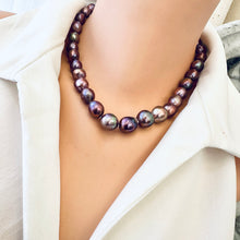 Load image into Gallery viewer, Spectacular Purple Edison Baroque Pearl Necklace with Vermeil Gold Plated Silver Marine Clasp Accent, 17.5&quot;inches
