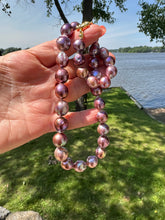 Load image into Gallery viewer, Spectacular Purple Edison Baroque Pearl Necklace with Vermeil Gold Plated Silver Marine Clasp Accent, 17.5&quot;inches
