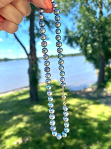 Timeless Elegance: Grey Freshwater Pearl Necklace, Gold Plated Magnetic Clasp, Peacock Gray Pearls, 16.5"inches