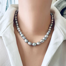 Load image into Gallery viewer, Grey Freshwater Pearl Necklace with White Baroque Pearl Removable Pendant &amp; Push Lock Closure, Gold Vermeil Details, 18-19&quot;in

