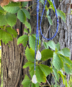 Single Strand of Blue Sodalite Beads & Two Baroque Pearl Lariat Wrap Necklace, 46.5"inches