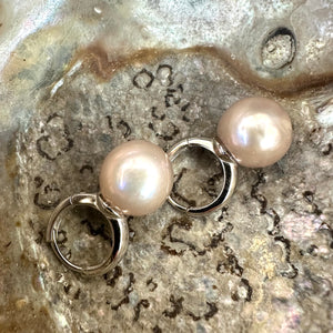 Light Pink Near Round Edison Pearl Hoop Earrings in Silver, 13mm