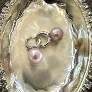 Light Pink Near Round Edison Pearl Hoop Earrings in Silver, 13mm