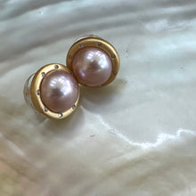 Lade das Bild in den Galerie-Viewer, Pink Edison Mabe Pearl Stud Earrings with Cz Accents, Gold Vermeil Plated Silver
