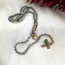 Lade das Bild in den Galerie-Viewer, Y Long Pearl Necklace, Hope &amp; Love Cross Necklace, Prasiolite Charm, Religious Jewelry
