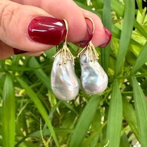 Silver Grey Baroque Pearl Drop Earrings, GV or Silver