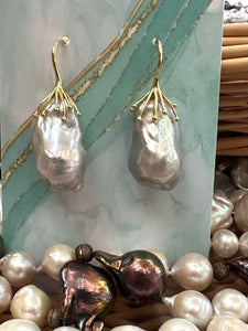 Silver Grey Baroque Pearl Drop Earrings, GV or Silver