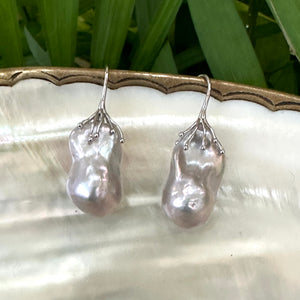 Silver Grey Baroque Pearl Drop Earrings, GV or Silver