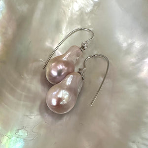 Lavender White Baroque Pearl Drop Earrings with CZ | Sterling Silver Fish Hooks