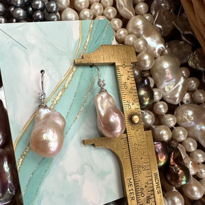 Lavender White Baroque Pearl Drop Earrings, Silver