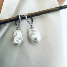 Charger l&#39;image dans la galerie, White Baroque Pearl Hoop Earrings in Silver or GV, 20-40mm
