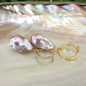 Pink Baroque Pearl Hoop Earrings in GV, 24-45mm